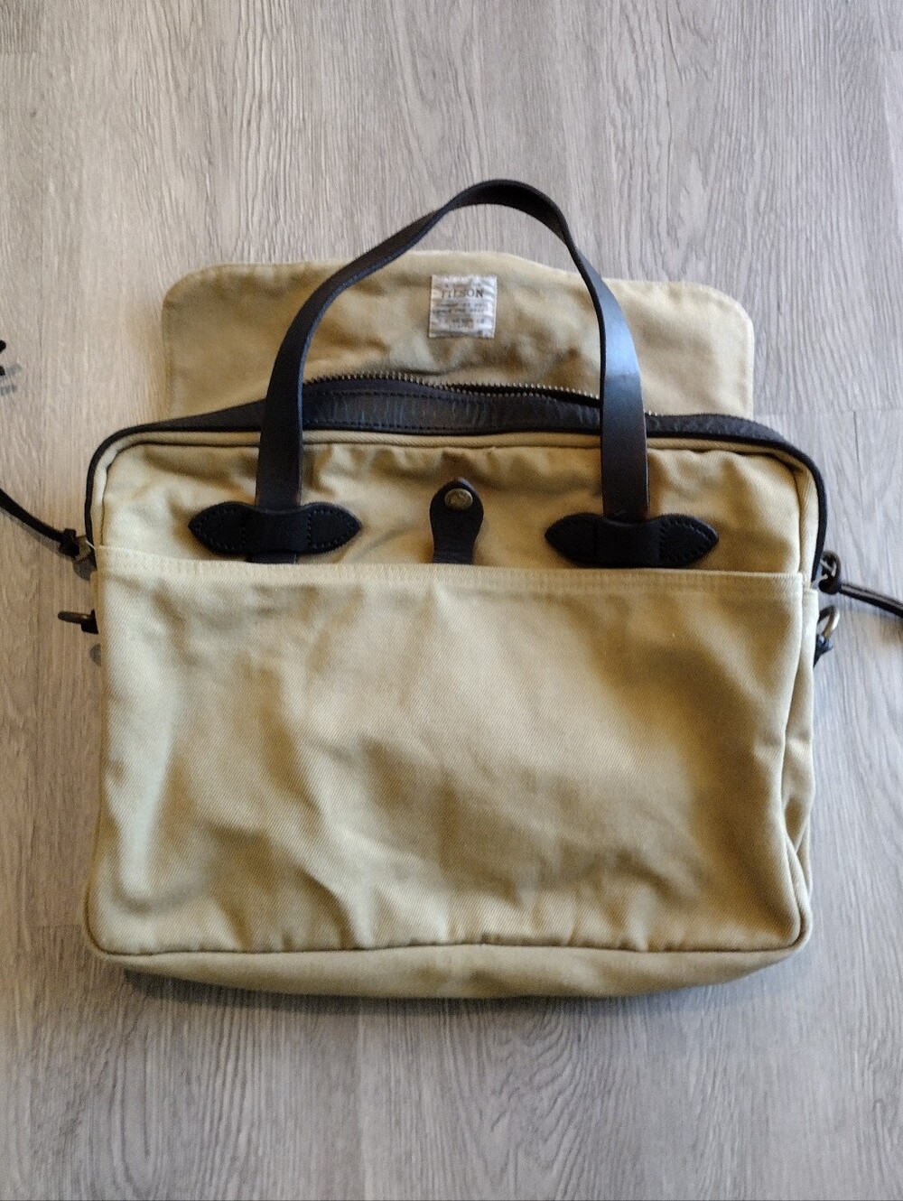 Filson Rugged Twill And Bridle Leather Briefcase W/ Shoulder Strap